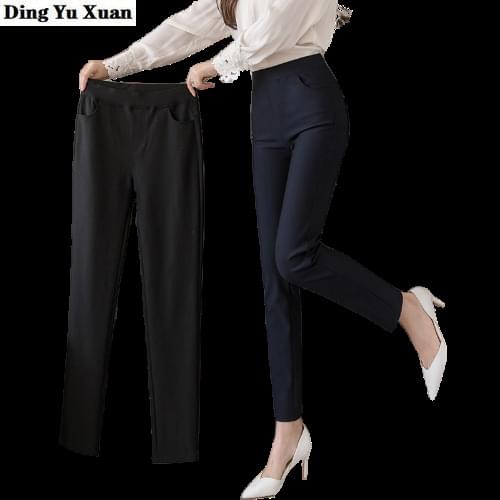 Woman Work Wear Elastic Suit Trousers for Women Plus Size High Waisted Capri Pants Korean Style Ankle Leggins Mujer Pocket 4xl