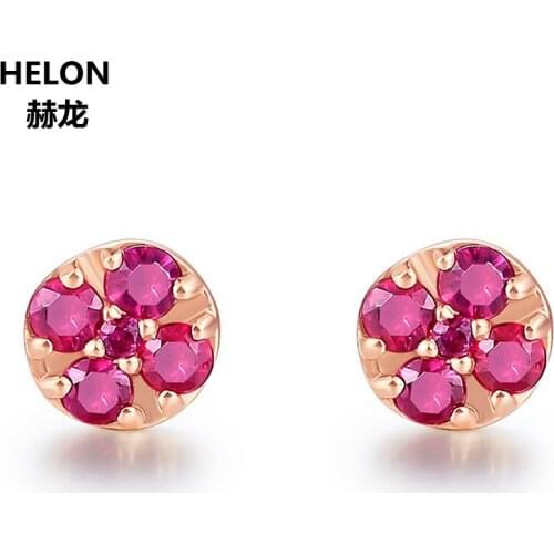 Solid 14k Rose Gold Natural Ruby Women Stud Earrings Engagement Wedding Party Fine Jewelry