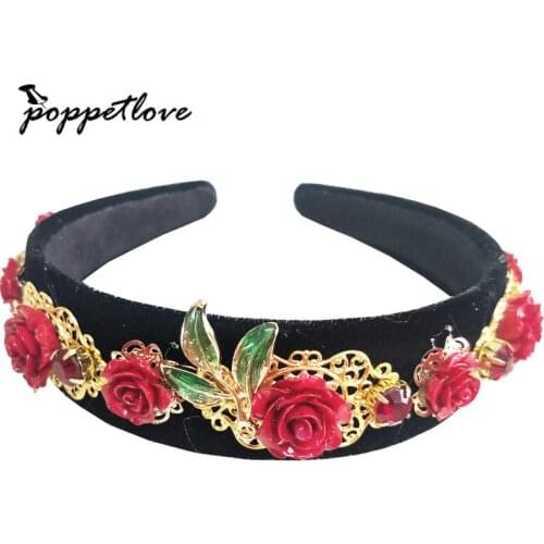 Fashion Handmade Crystal Wide Ceramic flower Hairband Hair Band for Women 2018 New Lady Black Beaded Headband Hair Accessories