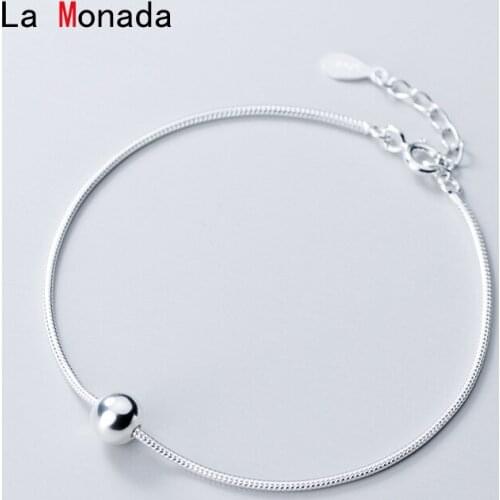 La Monada 925 Sterling Silver Simple Small Bead Snake Chain Bracelet For Women Adjustable Personality Silver 925 Bracelet Woman