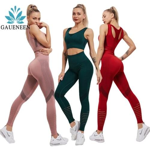 GAUENEEN 2PCS Women Yoga Set Fitness Clothing Padded Push Up Sports Bra Tank Top Athletic Gym High Waist Leggings Sports Suits