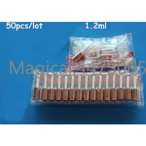 1.2ML 50pcs/lot Mini Plastic Lip Gloss Tube with Rose Gold Cap, Small Clear Empty Lipstick/Lip Balm Refillable Sample Bottle