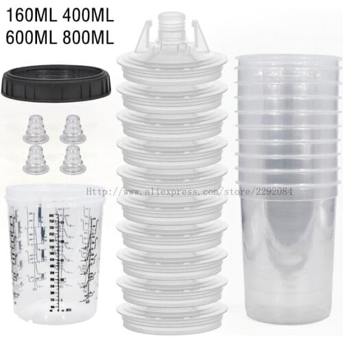 Paint Spray Gun Cup Liners and Lid System 160/400/600/800ML Plastic Paint Mixing Cups Inner Cup with Lids for Spray-Gun