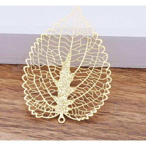 200pcs 56*41mm Gold Silver Color Filigree Brass Metal Leaf Pendant Charms Bookmarks DIY Jewelry Making Accessories Wholesale