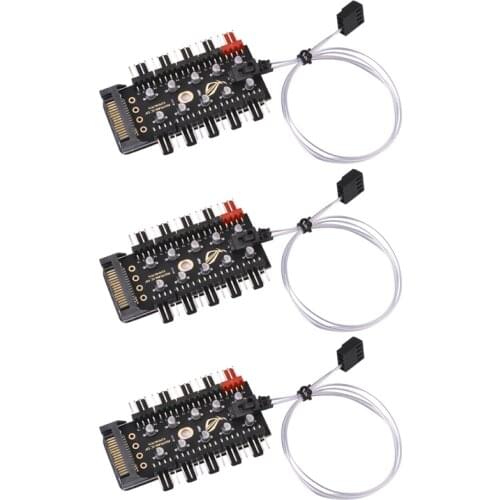 3PCS Computer Cable Connectors PWM Fan HUB Fan Speed Controller PC 1 to 10 4pin Fan Splitter Cable Adapter SATA Power for Mining