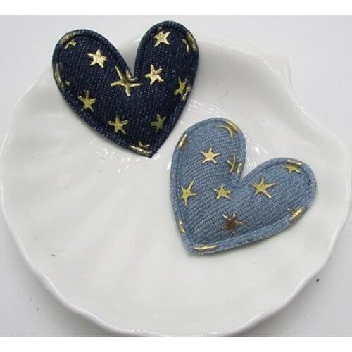 4.5cm 30pcs Kawaii Denim Heart Padded Appliques for DIY Children headwear Accessories, DIY patches Baby Garment Accessories