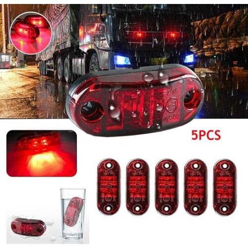 5Pcs Red LED 2.5Inch 2 Diode Light Oval Clearance Trailer Truck Side Marker Lamp