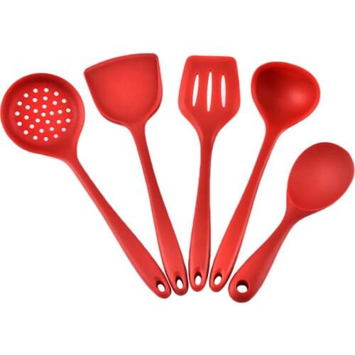 5pcs Cooking Utensil Sets Silicone Kitchen Tools Set Cooking Tools Utensils Set Leak Spoon Leak Spatula Spoon Kitchenware