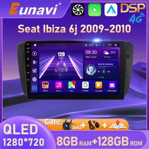 Eunavi 2 din Android Auto Radio for Seat Ibiza 6j 2009 - 2014 2010 Carplay 4G Car Multimedia GPS Navigation 2din autoradio DVD