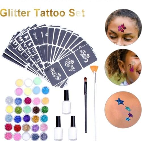 Body Art Tattoo Paste Night Light Powder Flash Powder Tattoo Suit Nail Glitter Poder 26 Powder 6 Luminous Powder 104 Stencils