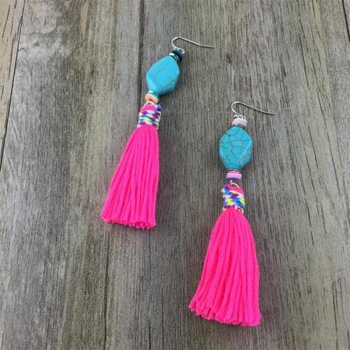 Bohemia Style Cotton Tassel Earring Jewelry For Women Handmade Stone Drop Dangle Earrings Brincos Pendientes