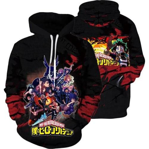 Anime My Hero Academia Black Hoodies Midoriya Izuku Casual Anime Man Woman Hoodie Cosplay Costume Sweatshirt Streetwear Top