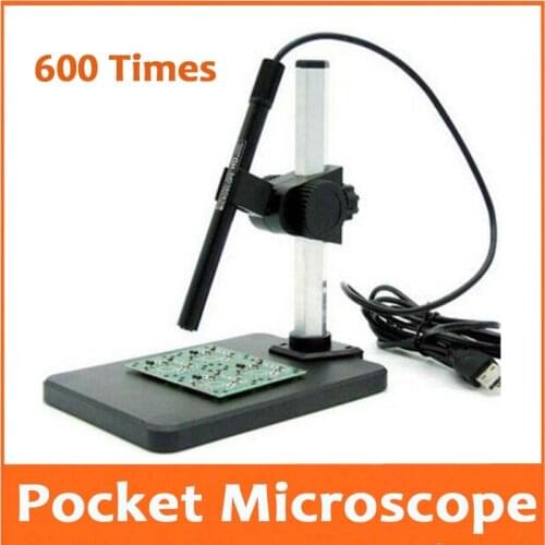 600X Pen Style LED Electronic Magnifying Glass Pocket USB Digital Microscope with Light Liftable bracket for Cellphone Repair