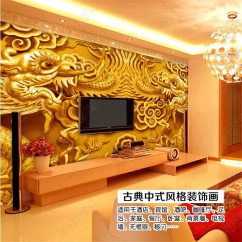 Custom 3D Three-dimensional Relief Dragon Photo Wall Paper Chinese Style Restaurant Hotel Industrial Decor Mural Wallpaper 3D