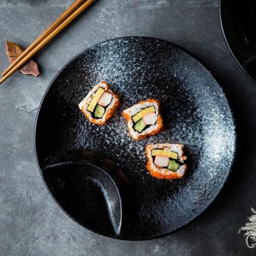 Ceramic Tableware Steamed Dumpling Plate with Vinegar Plate Household Sushi Plate Round Creative Personality Table Decoration