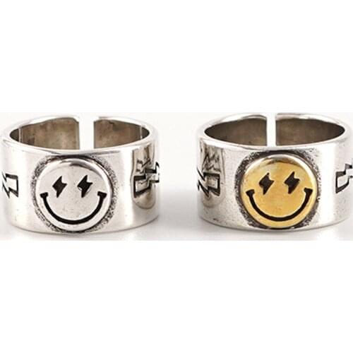 LeeSell Punk Vintage Smile Face Rings For Women Boho Female Charms Jewelry Men Antique Knuckle Ring Fashion Party Gift