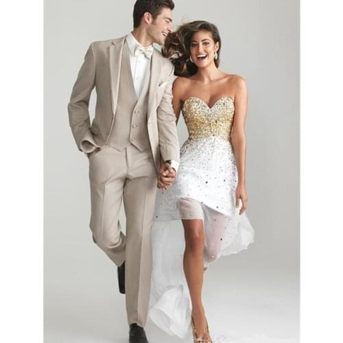Handsome Groomsmen Notch Lapel Groom Tuxedos Wedding Dress Men Suits Blazer Prom Dinner (Jacket+Pants+Tie+Vest) A659