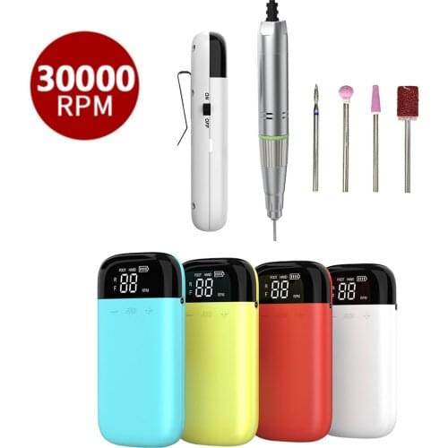 30000 RPM Electric Nail Polish Manicure Machine Professional Pedicure Mill Equipment 4pcs Drill Nails File Bits Kit LCD Display