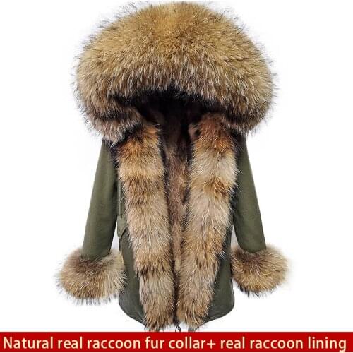 Maomaokong2021 New Winter Jacket Women Long Parka Real Fox Fur Coat Natural Raccoon Fur Collar Hood Thick Warm Streetwear Parkas