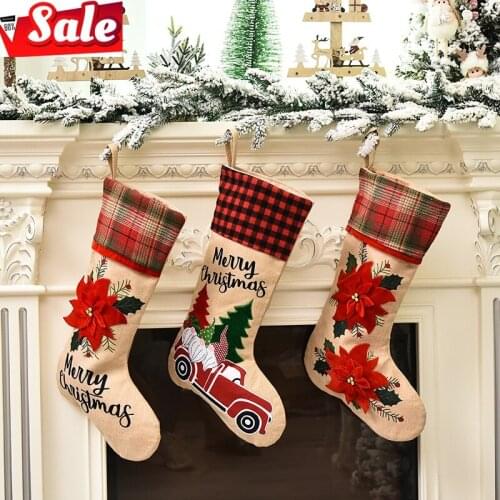 New Year Christmas Stocking Sack Xmas Gift Candy Bag Noel Christmas Decorations for Home Natal Navidad Sock Christmas Tree Decor