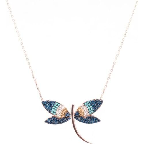 Women Butterfly Model Zircon Gemstone Necklace Animal Women Necklace Pendant Necklaces for Women 925 Sterling Silver