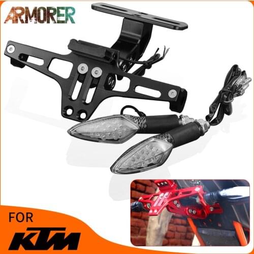 Motorcycle Adjustable Angle License Plate Frame Holder Bracket With LED Turn Signal Light For Duke 125 200 250 390 790 RC390