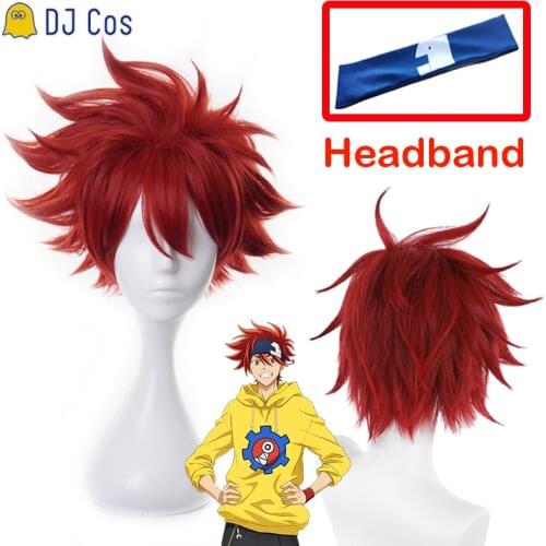 Reki Kyan Cosplay Dark Red Wig Anime SK8 the Infinity Short Hair Headband Heat-resistant Fiber Hair + Wig Cap Carnival Party