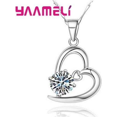 Romantic Hollow Out Heart Shape Austrian Crystal Necklaces Pendants 925 Sterling Silver Women Jewelry Statement Necklace