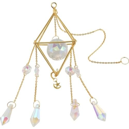 Crystal Sun Catcher, Rainbow Prism, Window Sun Catcher,Gold Plated Celestial Suncatcher, Boho Sun & Moon with Crystals