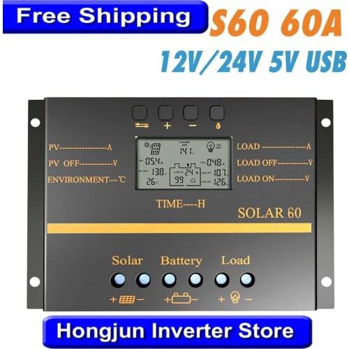PWM 60A Controller 12V/24V Solar Controller Photovoltaic Solar Battery Panel Charge and Discharge Controller