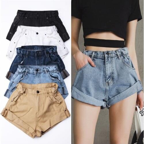 Womens Denim Shorts Vintage Crimping High Waist Shorts Female Korean Style Casual Elegant Summer Ladies Black Shorts Jeans
