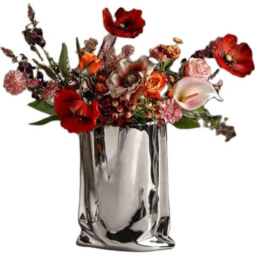 Nordic Morandi Vase Dried Flower Ornaments Creative Electroplated Silver Ceramic Vase Model Vases Living Room Decoration Gift