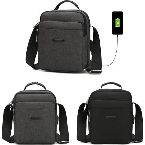 Mens mini bag Korean casual shoulder bag mens mobile phone bag Oxford cloth messenger bag USB interface Crossbody handbag