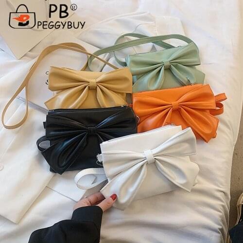 Shoulder Underarm Bags for Ladies PU Leather Solid Bow Designed Handbags Fashion Zipper Top-Handle Handbags for Shopping