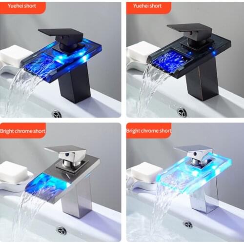 Luminous Waterfall Faucet LED Light Bathroom Cabinet Wash Hand Bathroom Countertop Hot And Cold Water Faucet