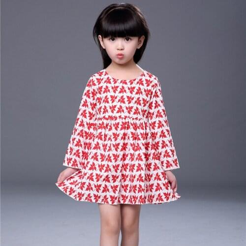 Spring Autumn Children Girls Dresses Beautiful Maple Leaf Printed Long Sleeve Cotton Princess Dress Kids Casual Clothes Vestidos