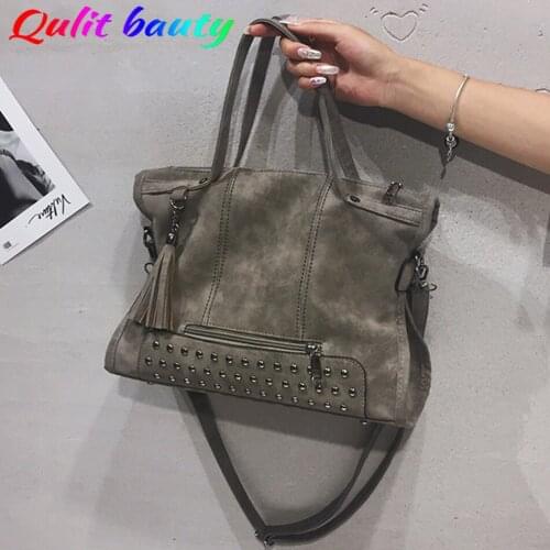 High Quality Suede Womens Shoulder Messenger Bag Purses and Handbags Luxury Designer Large-capacity Rivet Tassel Ladies Handbag
