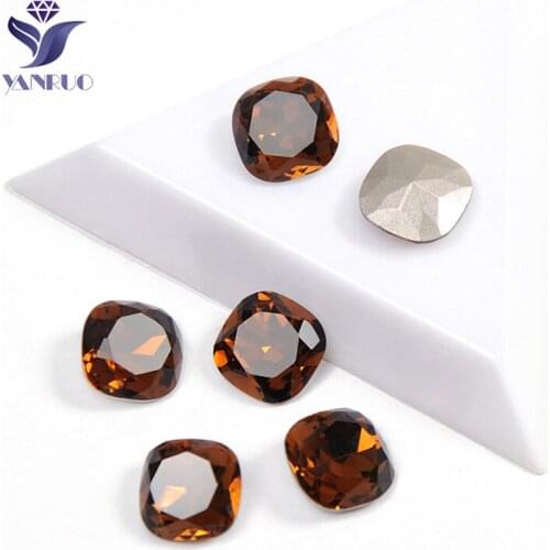 YANRUO 4470 Cushion Cut Smoked Topaz Strass Crystal Rhinestoes Pointback Stones Sew On Gems For Wedding Dress