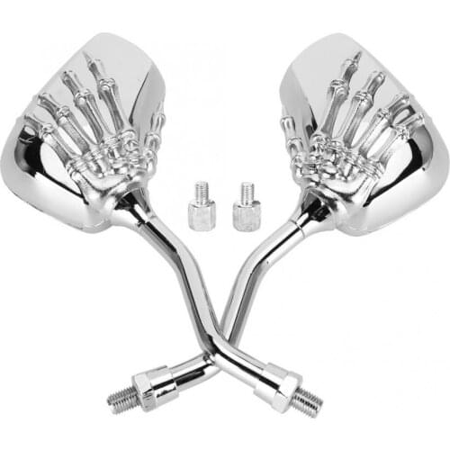 2pcs Motorcycle Chromed Rearview Mirrors 8mm 10mm Thread Skeleton Skull Hand Handlebar Reflector accessories
