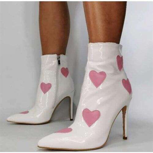 Customized Big Size 43 Cute Heart-Shaped Pointed Toe Women Ankle Boots All Season Casual Shoes Boots Side Zip Thin High Heel