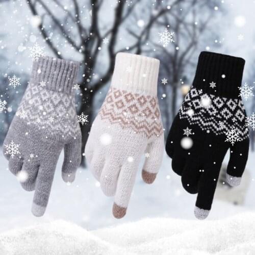Womens Cashmere Wool Knitted Gloves Winter Warm Thick Touch Screen Gloves Solid Mittens For Mobile Phone Tablet Pad Hand Covers