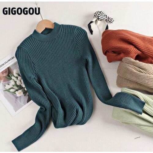 GIGOGOU Autumn Winter Basic Sweater Woman Cashmere Knitted Ribbed Women Pullover Swearters Soft Tight Jumper Sueters De Mujer