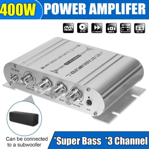 12V3A Power+Audio Cable ST-838 MINI Digital Hi-Fi Car Power Amplifier 2.1CH 40W 2x20W Digital Subwoofer Stereo BASS Audio Player