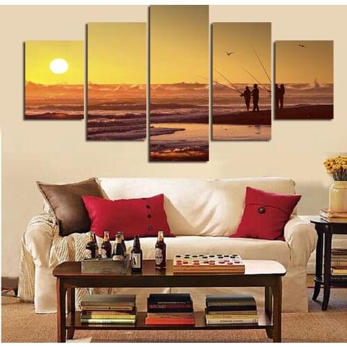 5Pcs Sunset Petrel Abstract Wall Art Hand Painted Painting Landscape Painting Canvas Pictures Modern Room Decor