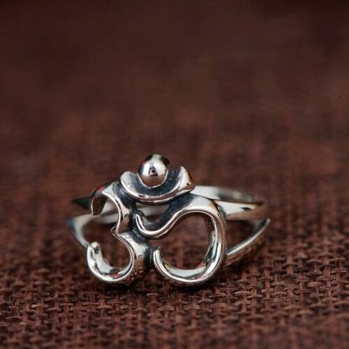 925 Sterling Silver Vintage Tibetan Om Ohm Aum Namaste Adjustable Ring Gift A3108