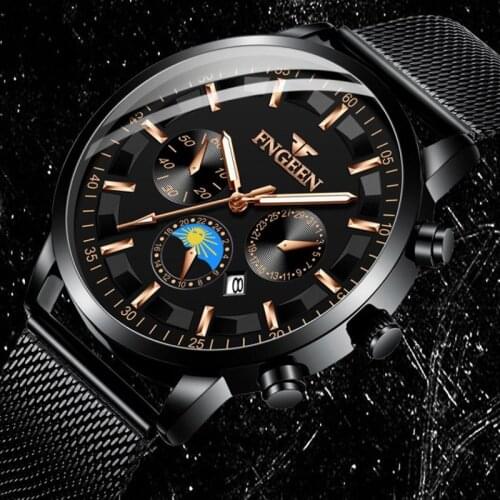 Fashion Cool Mens Watch Calendar Top Brand Luxury Waterproof Quartz Watches for Men Mesh Steel Wristwatch Relogio Masculino
