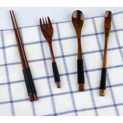 High Quality Thin wire Winding Non-slip Tableware Wooden Spoon Fork Coffee Stir Bar Chopsticks for Fine Food Photography Props