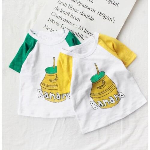Kids Clothes Children T-shirts Banana Printed Raglan Short Sleeve Bamboo Cotton Tops Tee Baby Boys Girls Blouse Clothing Tees