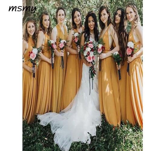 Elegant A-Line V-Neck Bridesmaid Dresses Sleeveless Chiffon Backless Long Cheap Bridesmaid Dresses With Lace Custom Made