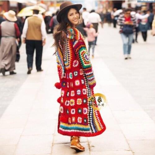 Ethnic Cottonl sweater Crochet Long Cardigan Women Spring Robe Nepal
